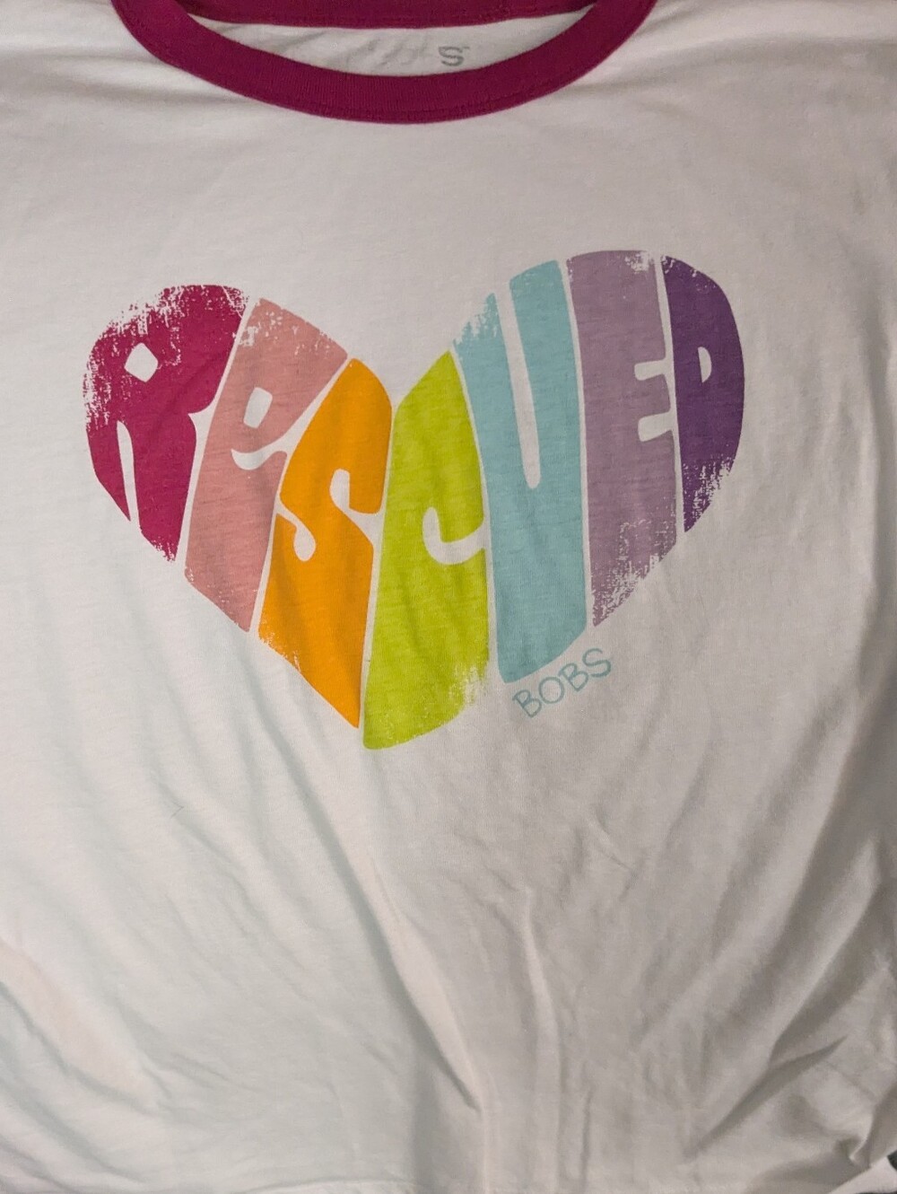 Skechers Bob White Ringer Tee with Rainbow Rescue Heart
